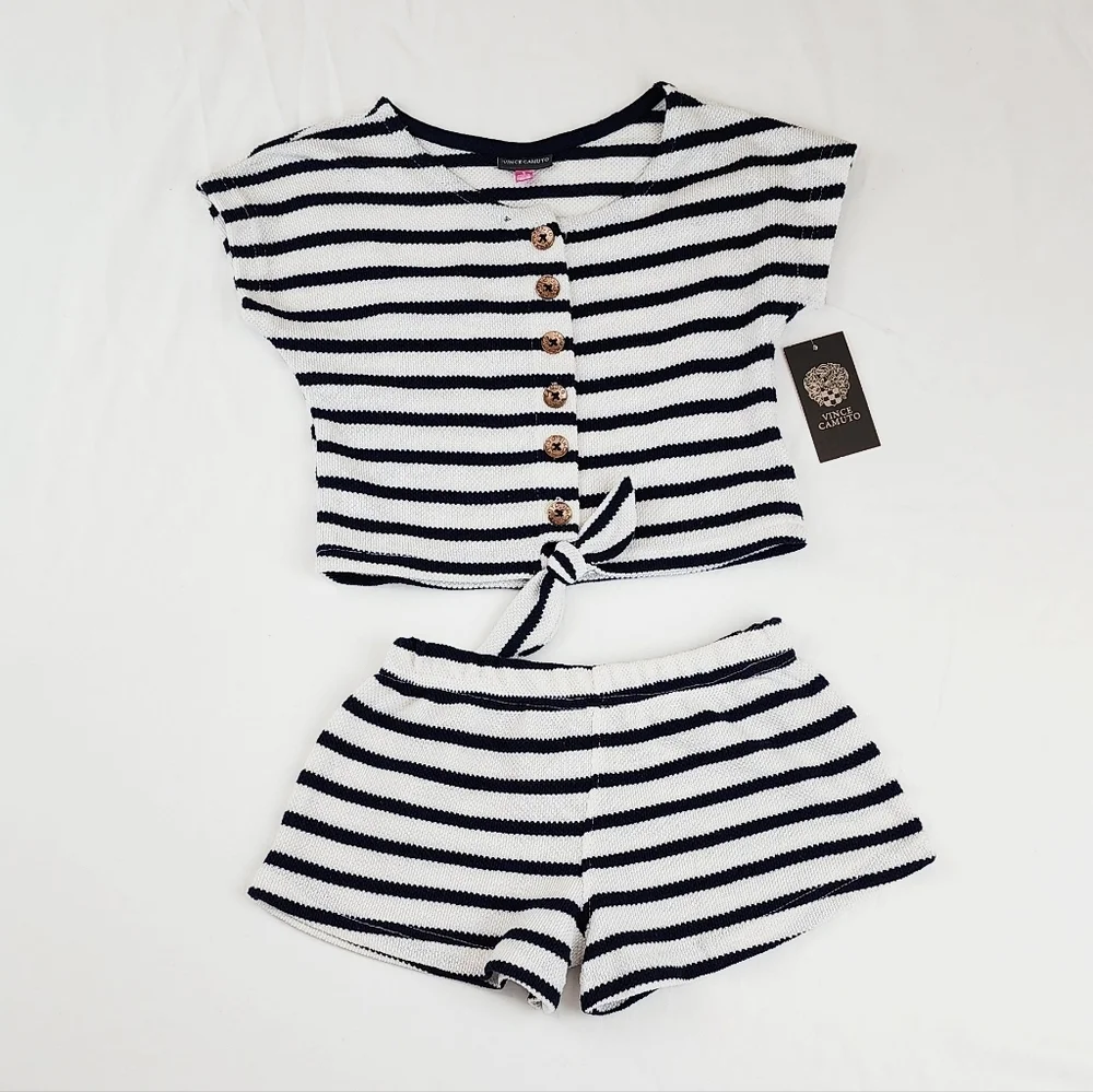 Vince Camuto Navy and White Striped Knit Set